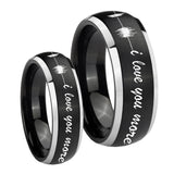 His Hers Sound Wave, I love you more Dome Brushed Black 2 Tone Tungsten Men Rings Set