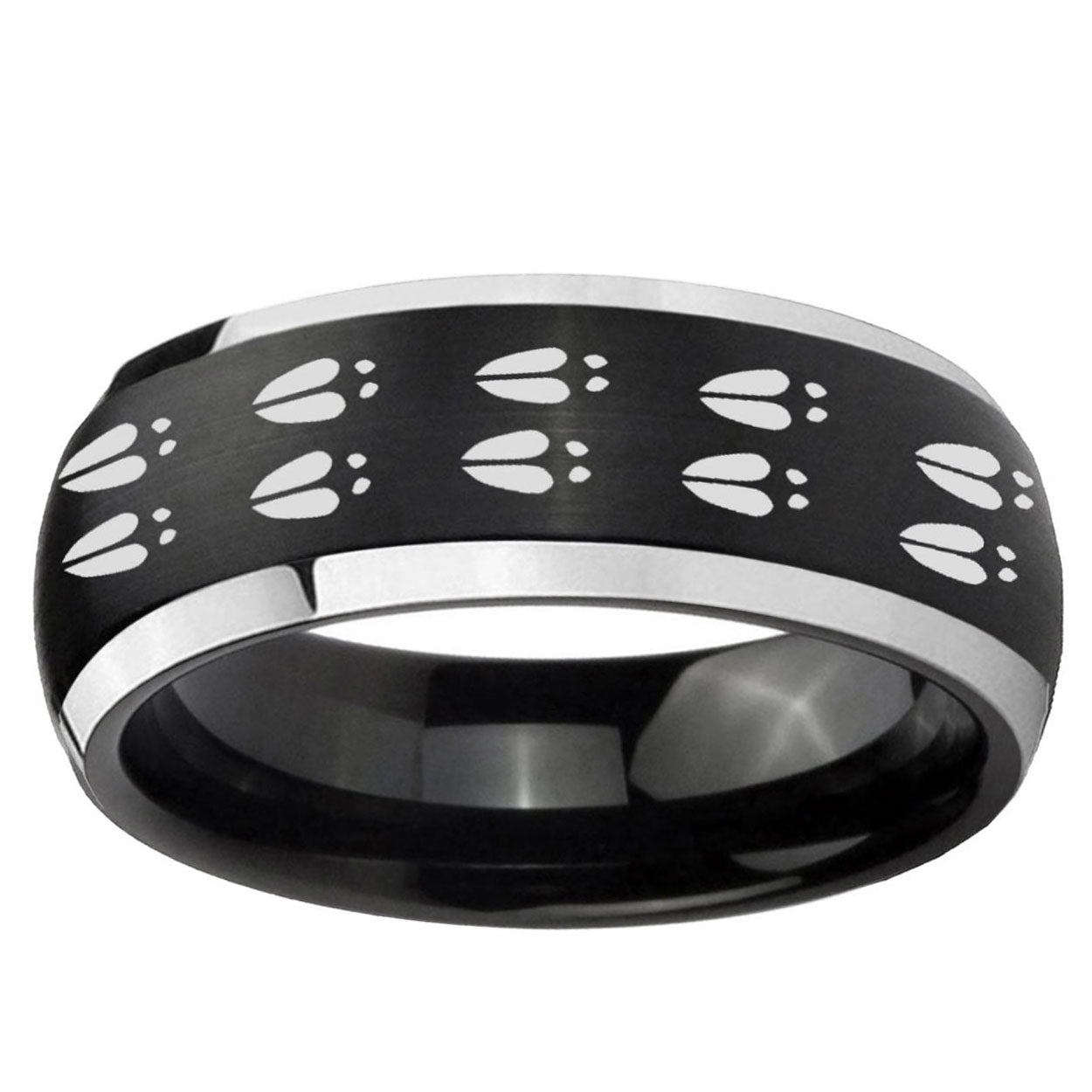 5mm Deer Tracks Dome Brushed Black 2 Tone Tungsten Ring