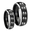 Deer Tracks Dome Brushed Black 2 Tone Tungsten Bridal Ring Sets