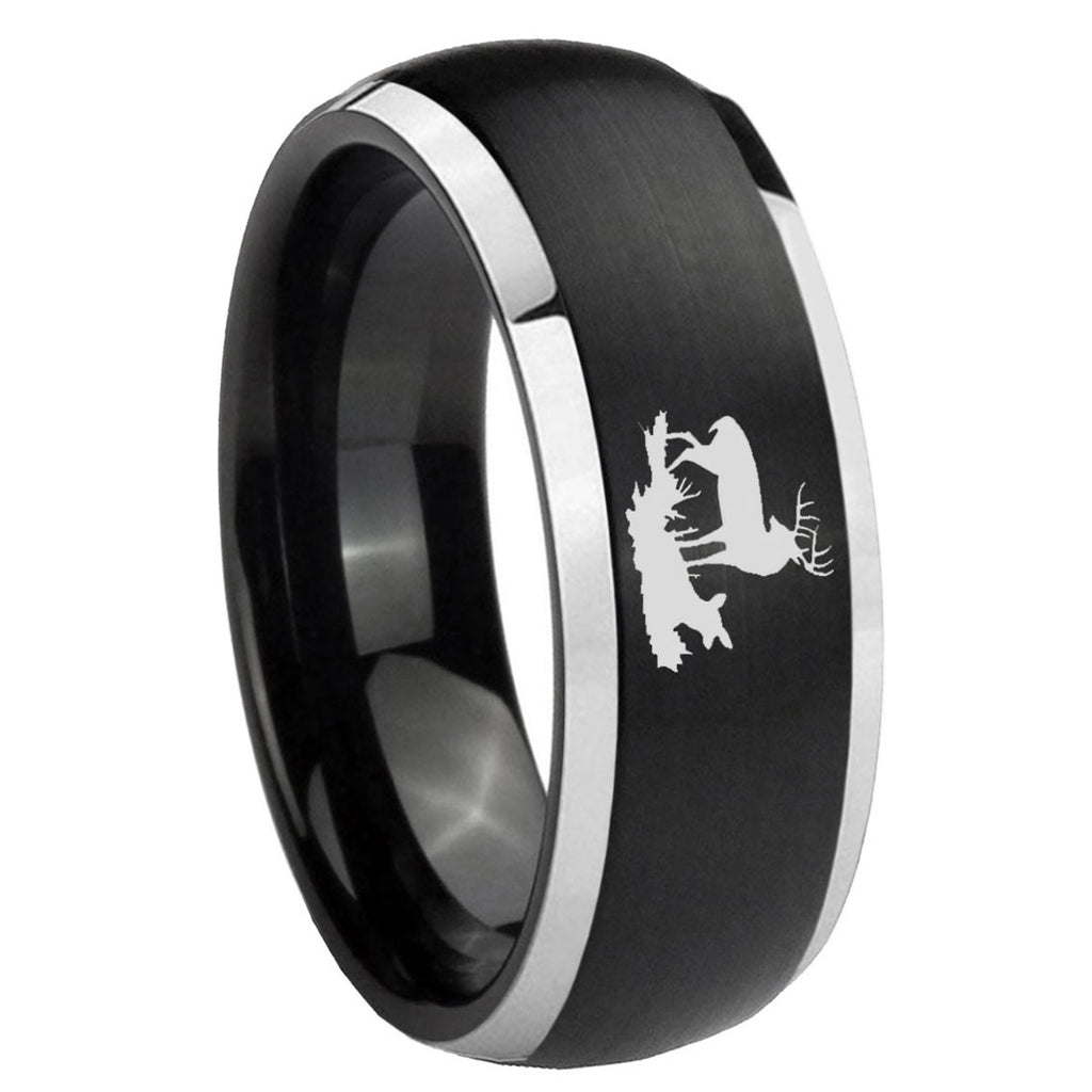 8mm Deer Hunting Dome Brushed Black 2 Tone Tungsten Ring
