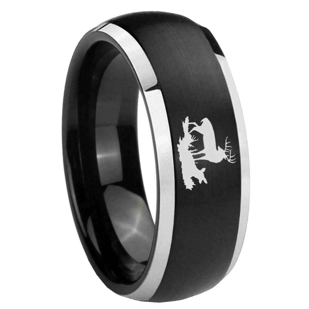 8mm Deer Hunting Dome Brushed Black 2 Tone Tungsten Ring
