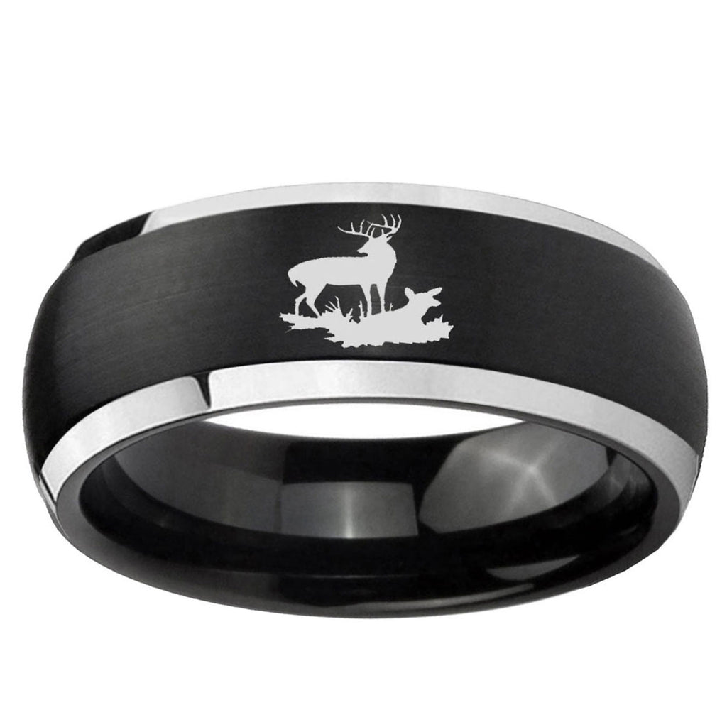 5mm Deer Hunting Dome Brushed Black 2 Tone Tungsten Ring