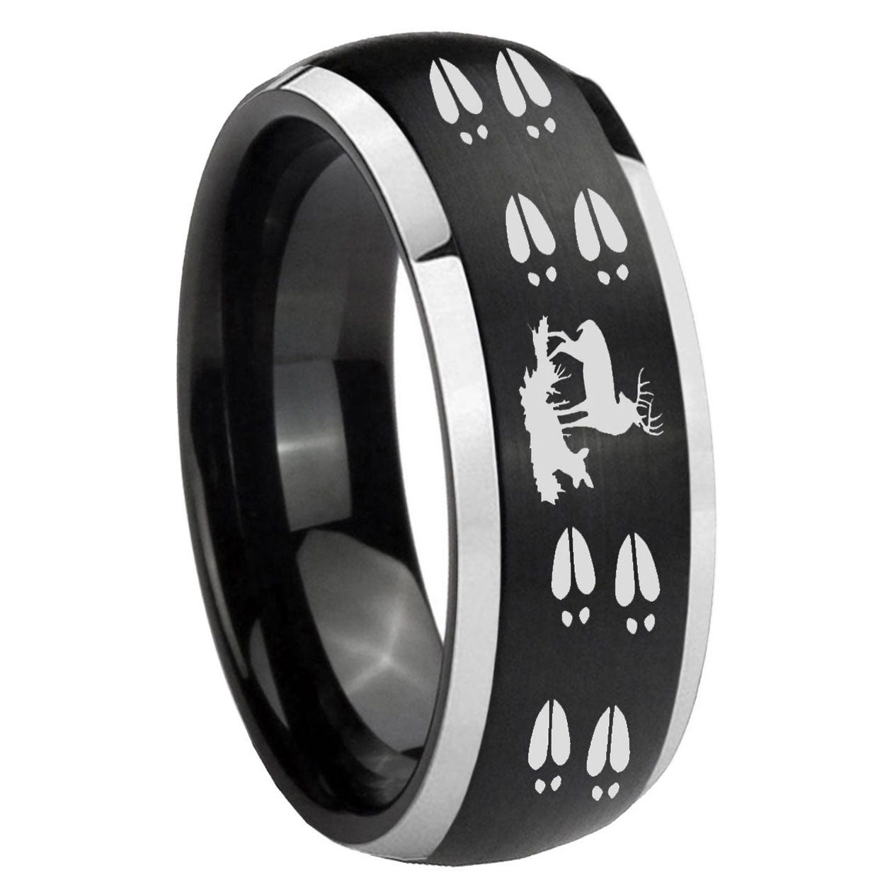 8mm Deer Hunting Tracks Dome Black 2 Tone Tungsten Ring