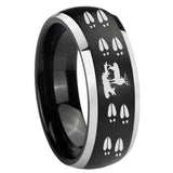 8mm Deer Hunting Tracks Dome Brushed Black 2 Tone Tungsten Engraved Ring