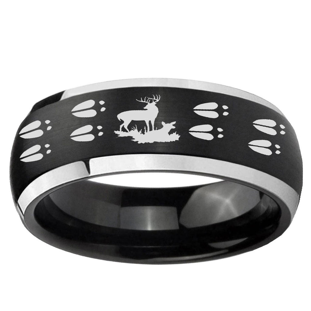 5mm Deer Hunting Tracks Dome Black 2 Tone Tungsten Ring