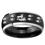 5, 8mm Deer Hunting Tracks Dome Brushed Black 2 Tone Tungsten Engraved Ring