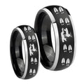 Deer Hunting Tracks Dome Brushed Black 2 Tone Tungsten His Hers Ring Set