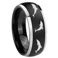 8mm Dolphins Dome Brushed Black 2 Tone Tungsten Ring