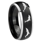 8mm Dolphins Dome Brushed Black 2 Tone Tungsten Carbide Mens Anniversary Ring