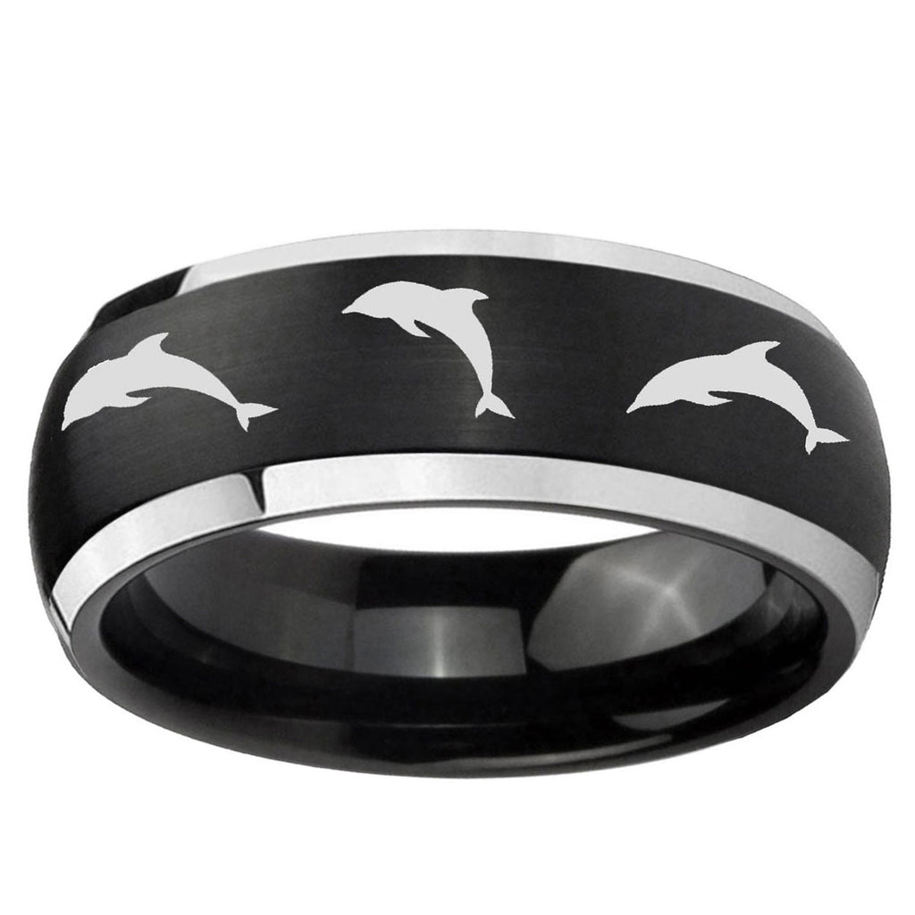 5mm Dolphins Dome Brushed Black 2 Tone Tungsten Ring
