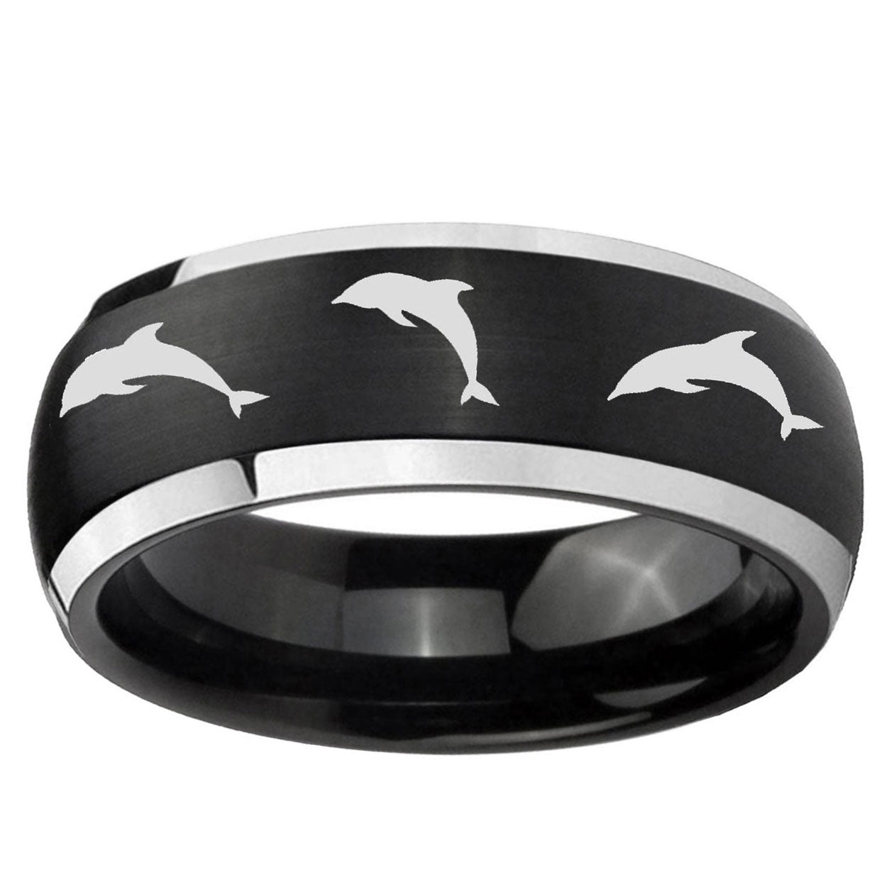 5mm Dolphins Dome Brushed Black 2 Tone Tungsten Ring