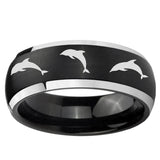 5, 8mm Dolphins Dome Brushed Black 2 Tone Tungsten Ring