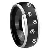 8mm Paw Print Dome Brushed Black 2 Tone Tungsten Carbide Men's Band Ring
