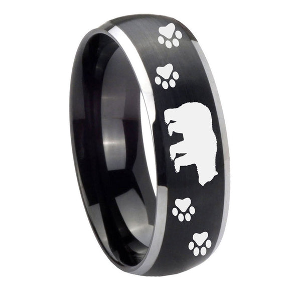 8mm-Bear-and-Paw-Dome-Brushed-Black-2-Tone-Tungsten-Carbide-Mens-Bands-Ring