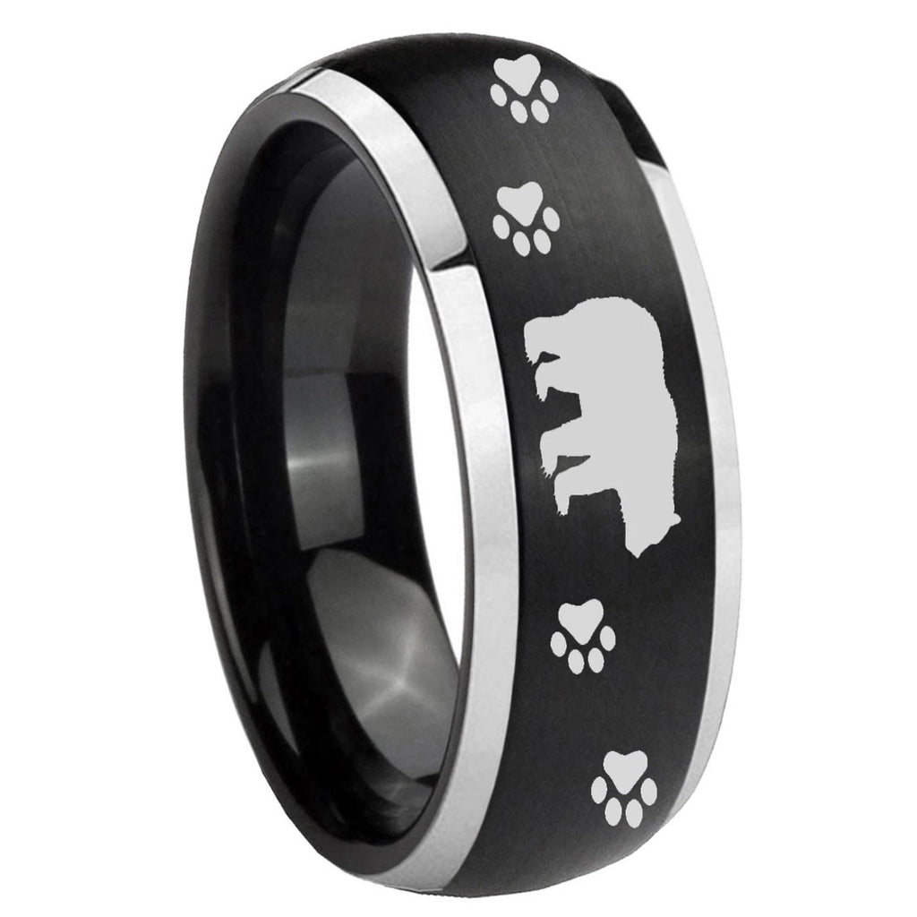 8mm Bear Paw Dome Brushed Black 2 Tone Tungsten Band