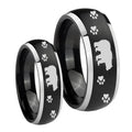 Bear and Paw Dome Brushed Black 2 Tone Tungsten Mens Set Rings