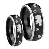 His Hers Bear and Paw Dome Brushed Black 2 Tone Tungsten Mens Wedding Ring Set