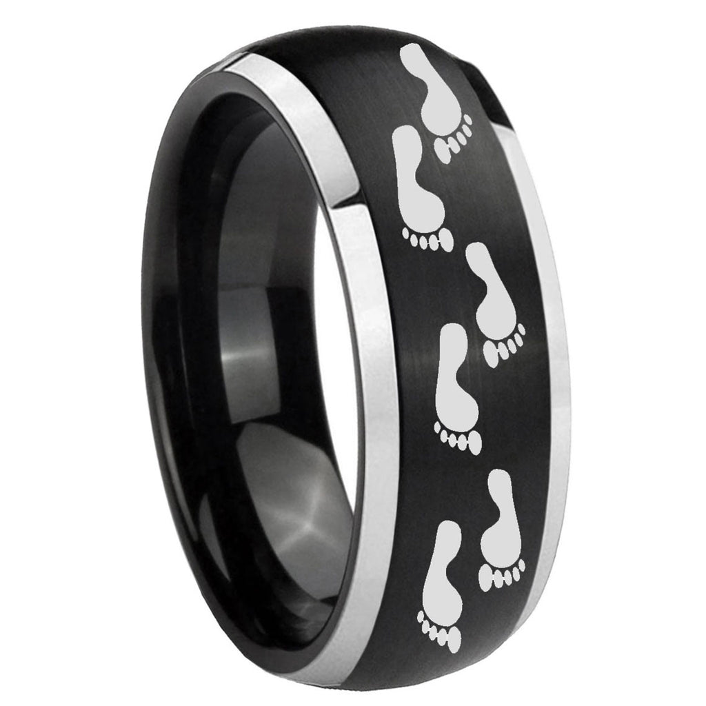 8mm Foot Print Dome Brushed Black 2 Tone Tungsten Band