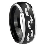 8mm Foot Print Dome Brushed Black 2 Tone Tungsten Carbide Men's Bands Ring