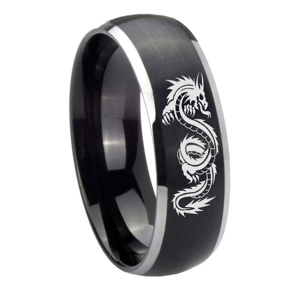 8mm-Dragon-Dome-Brushed-Black-2-Tone-Tungsten-Carbide-Men's-Engagement-Ring