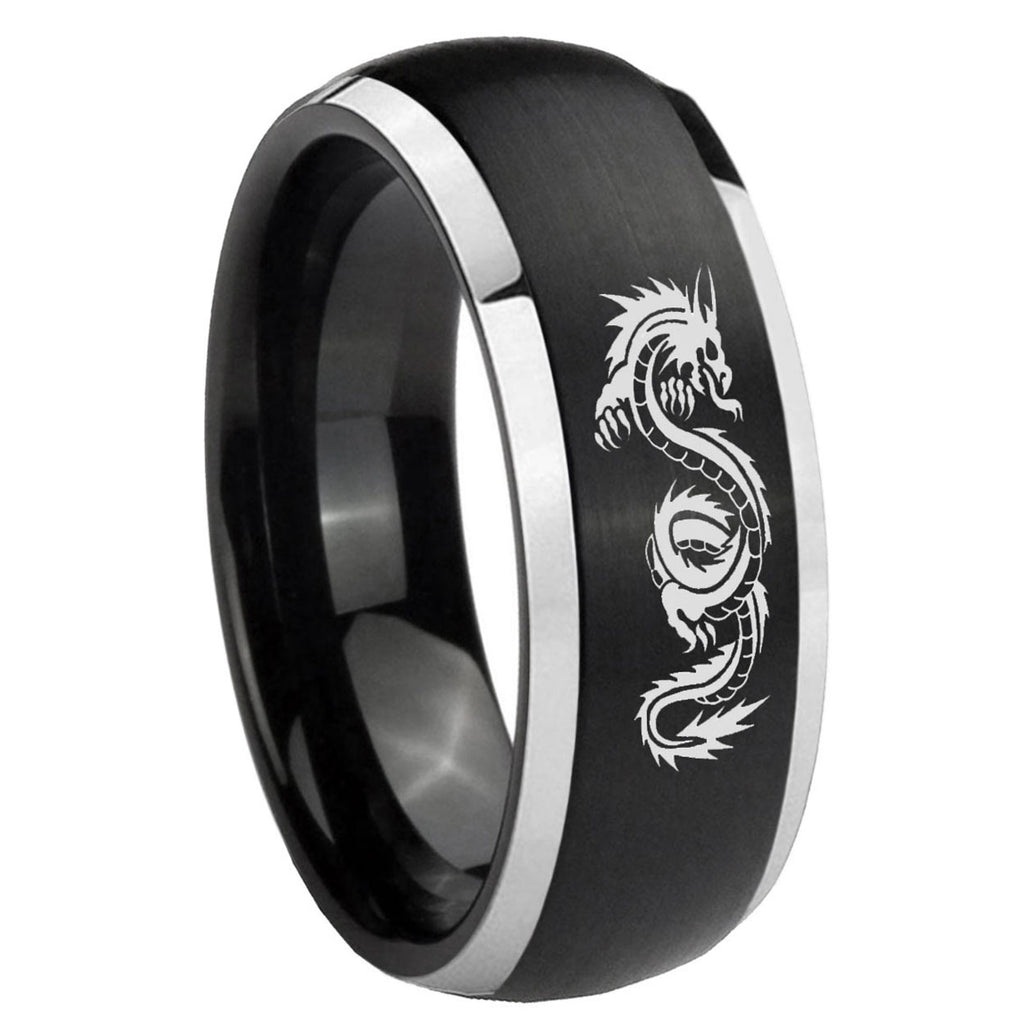 8mm Dragon Dome Brushed Black 2 Tone Tungsten Promised Ring