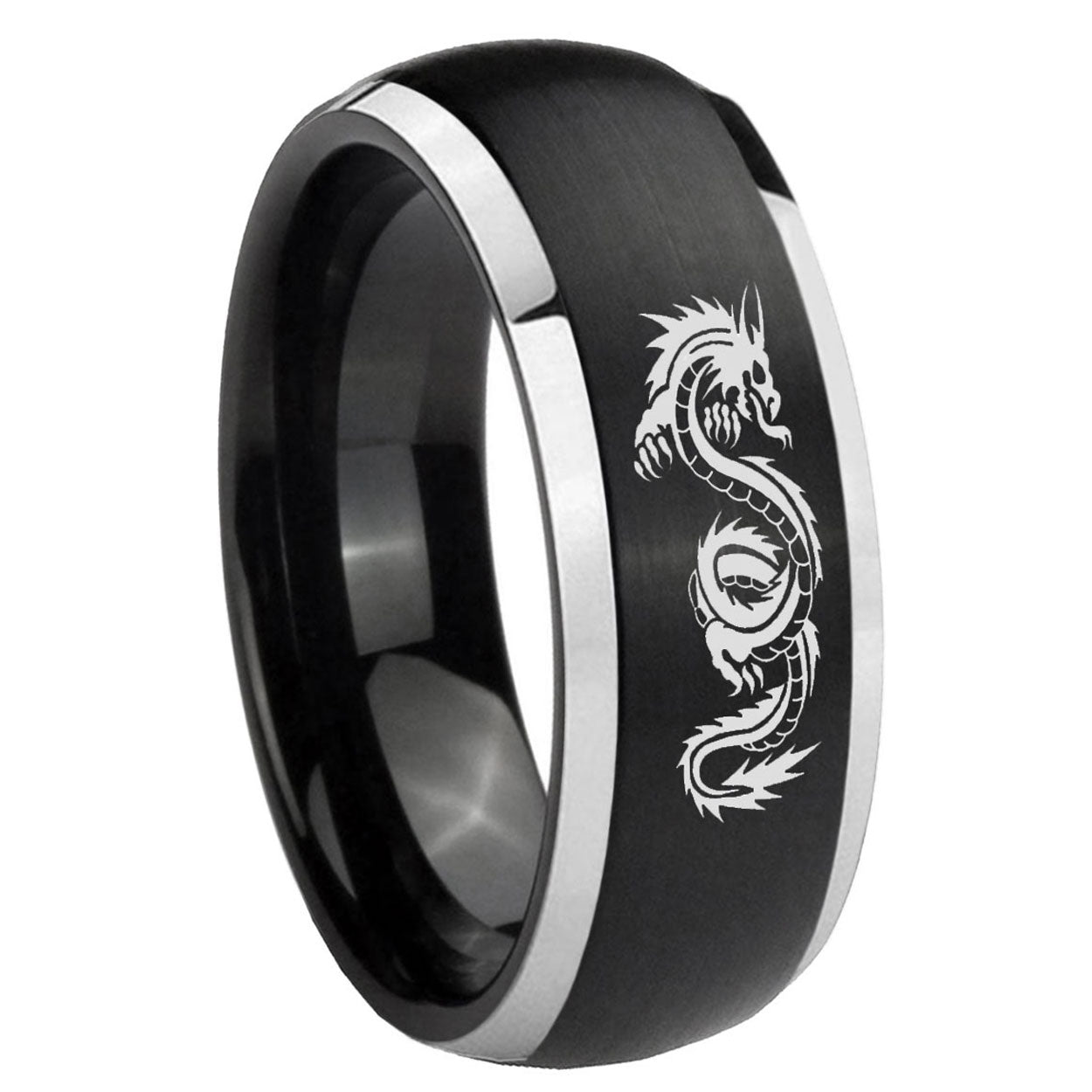 8mm Dragon Dome Brushed Black 2 Tone Tungsten Promised Ring