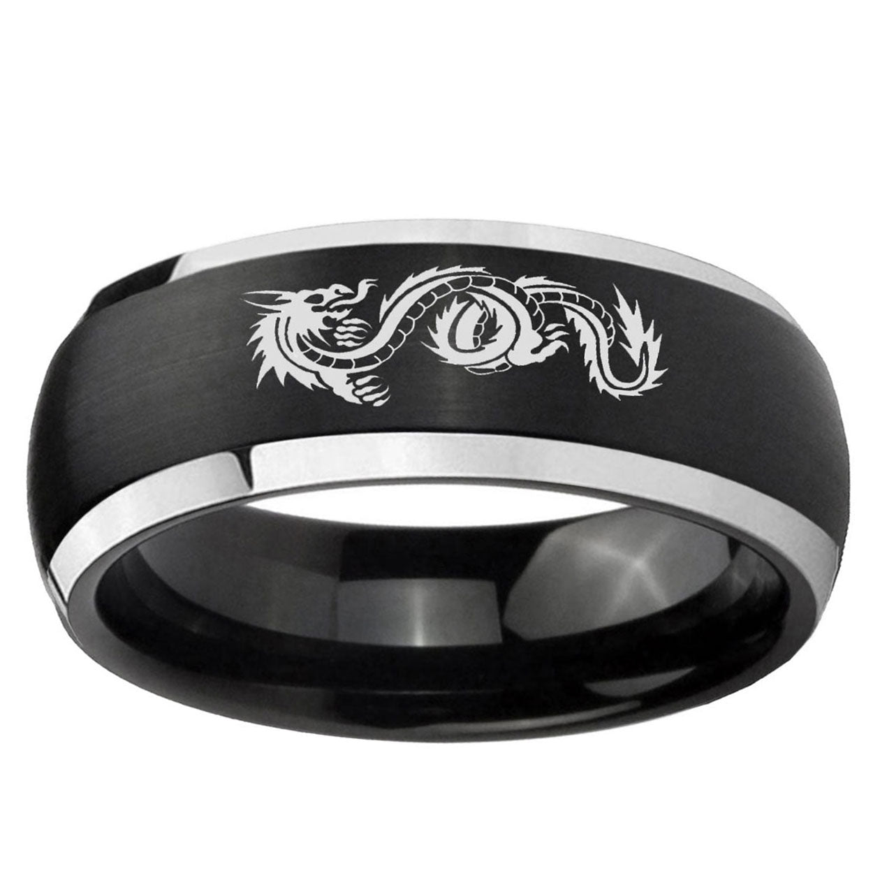 5mm Dragon Dome Brushed Black 2 Tone Tungsten Promised Ring