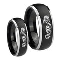 Dragon Dome Brushed Black 2 Tone Tungsten Couple Rings