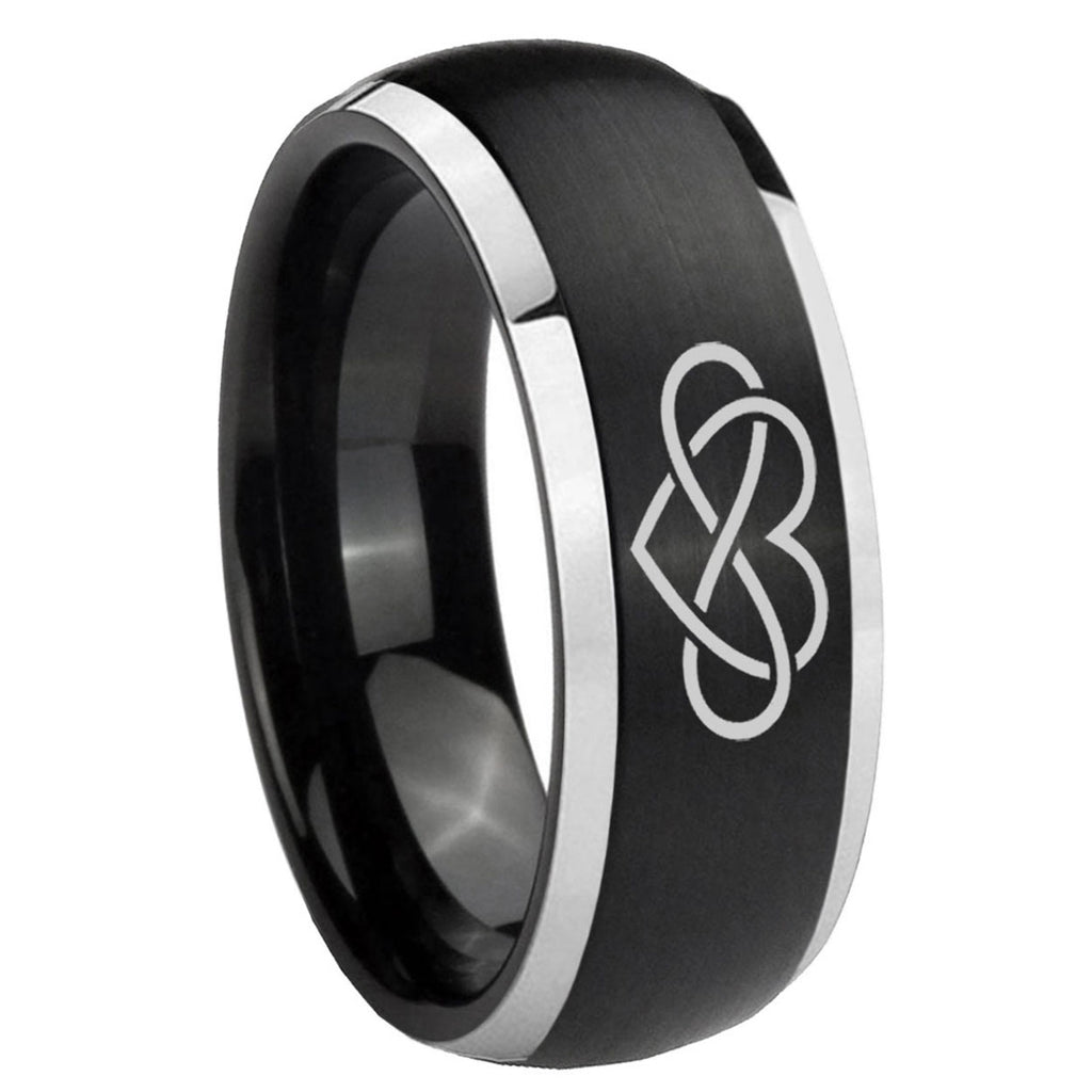 8mm Infinity Love Dome Brushed Black 2 Tone Tungsten Ring