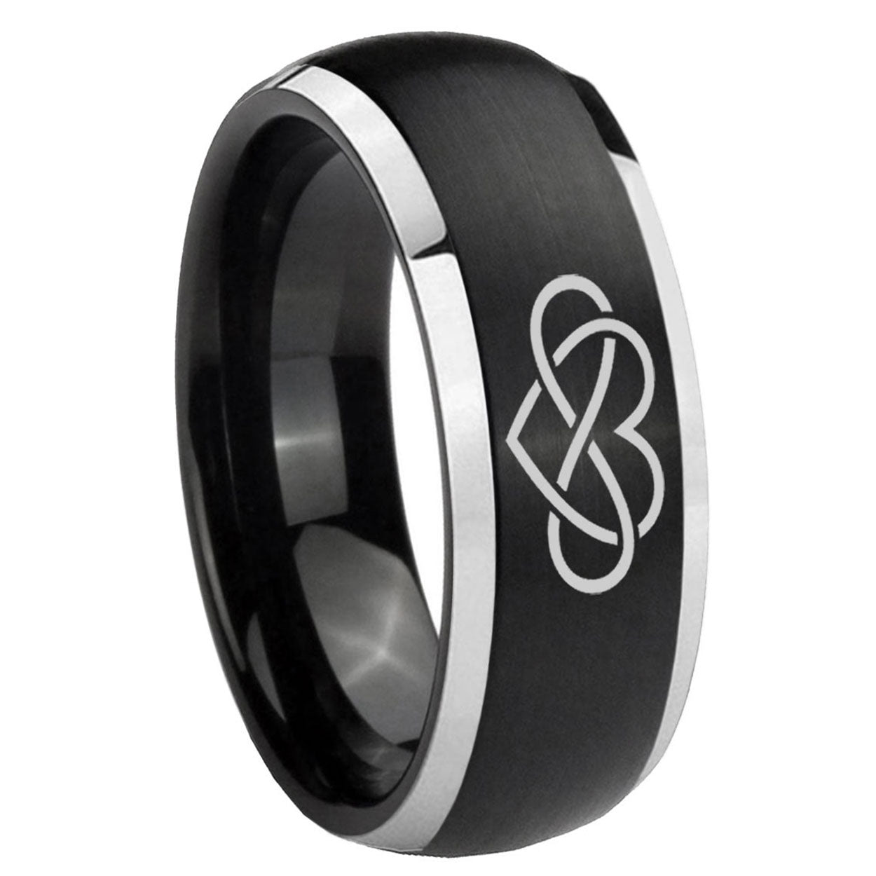 8mm Infinity Love Dome Brushed Black 2 Tone Tungsten Ring