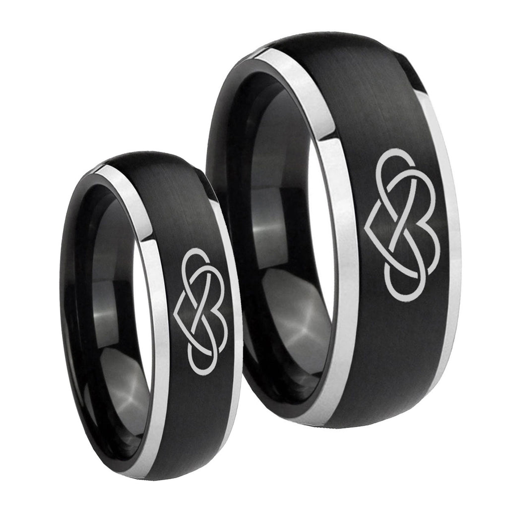 Infinity Love Dome Brushed Black 2 Tone Tungsten Mens Set Rings