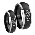 Infinity Love Dome Brushed Black 2 Tone Tungsten Mens Set Rings