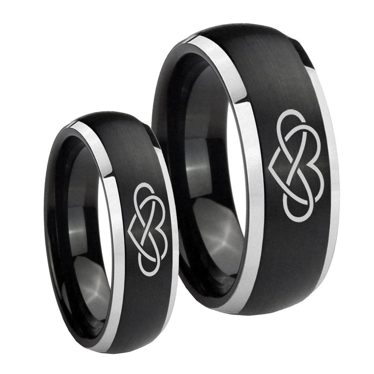 Infinity Love Dome Brushed Black 2 Tone Tungsten Mens Set Rings