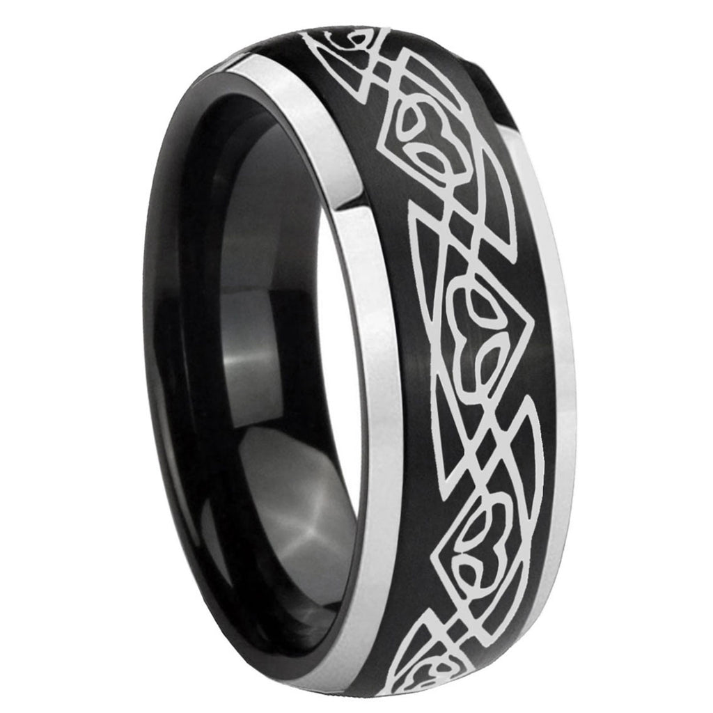 8mm Celtic Braided Dome Brushed Black 2 Tone Tungsten Ring