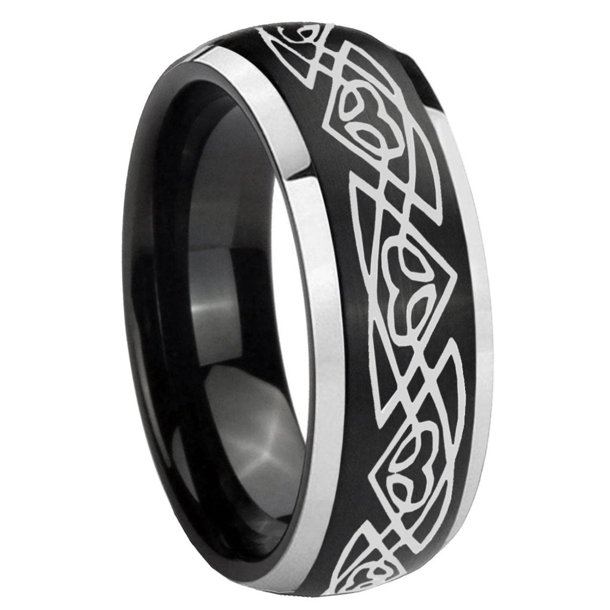 8mm Celtic Braided Dome Brushed Black 2 Tone Tungsten Ring