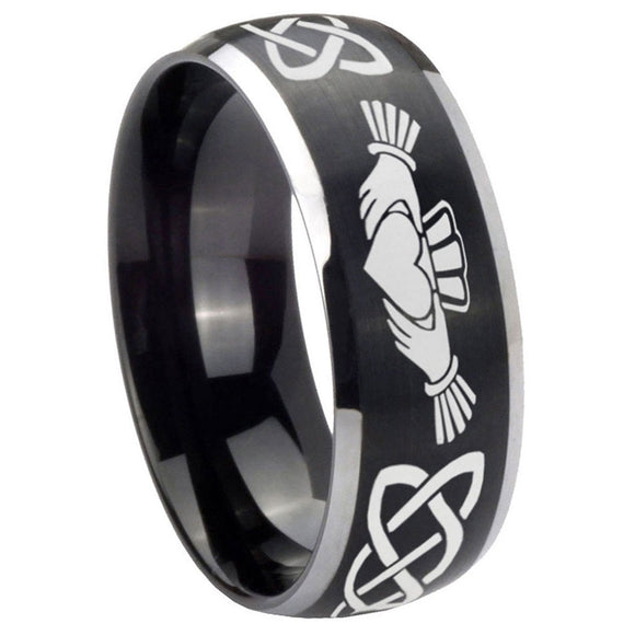 8mm-Irish-Claddagh-Dome-Brushed-Black-2-Tone-Tungsten-Carbide-Wedding-Band-Ring