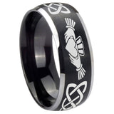 8mm-Irish-Claddagh-Dome-Brushed-Black-2-Tone-Tungsten-Carbide-Wedding-Band-Ring