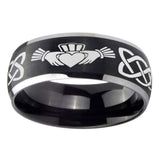 8mm-Irish-Claddagh-Dome-Brushed-Black-2-Tone-Tungsten-Carbide-Wedding-Band-Ring