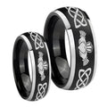 Irish Claddagh Dome Brushed Black 2 Tone Tungsten Wedding Band Set