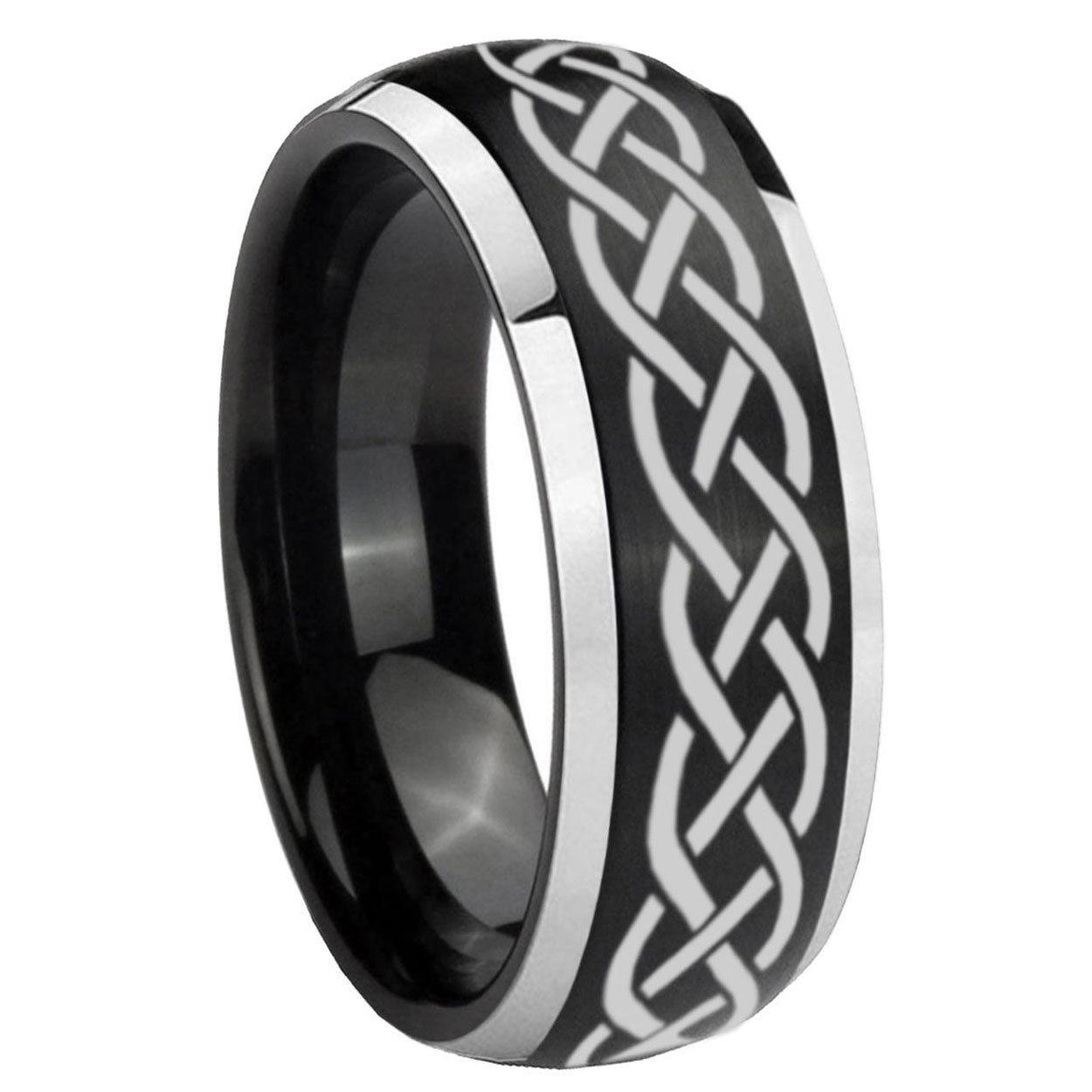 8mm Celtic Knot Dome Brushed Black 2 Tone Tungsten Ring