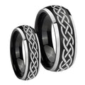 Celtic Knot Dome Brushed Black 2 Tone Tungsten Wedding Ring Set