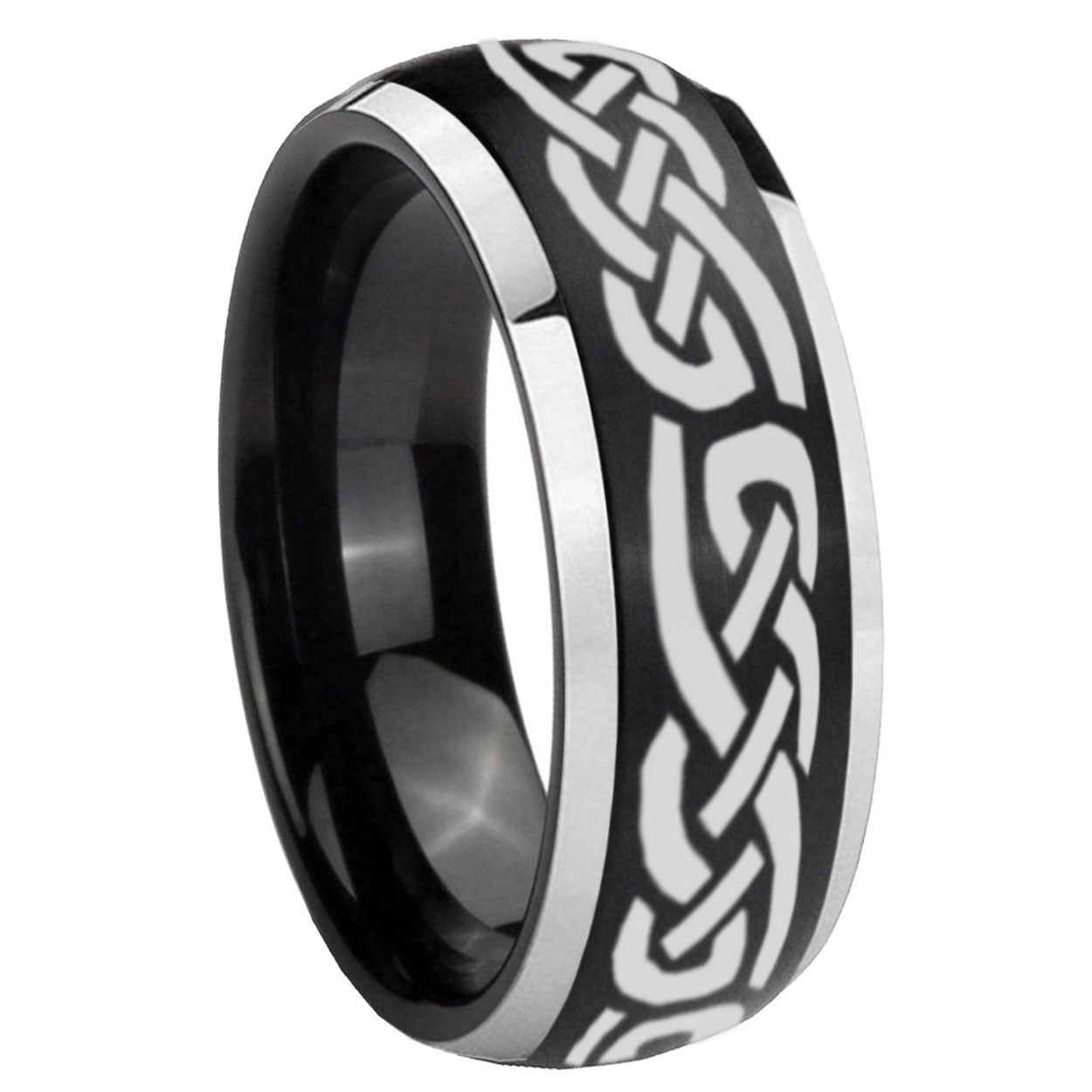 8mm Celtic Knot Infinity Love Dome Black 2 Tone Tungsten Ring