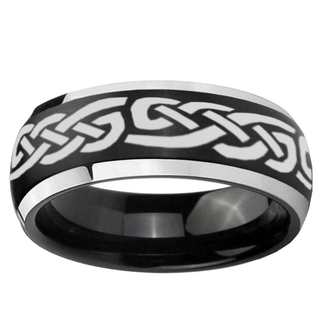 5mm Celtic Knot Infinity Love Dome Black 2 Tone Tungsten Ring
