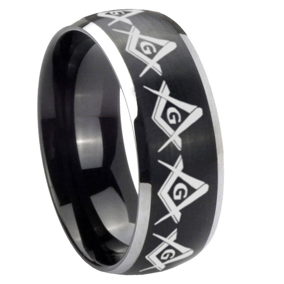 8mm-Masonic-Square-and-Compass-Dome-Brushed-Black-2-Tone-Tungsten-Custom-Mens-Ring