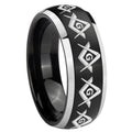 8mm Masonic Square Compass Dome Black 2 Tone Tungsten Ring