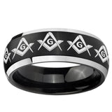 5, 8mm Masonic Square and Compass Dome Brushed Black 2 Tone Tungsten Ring
