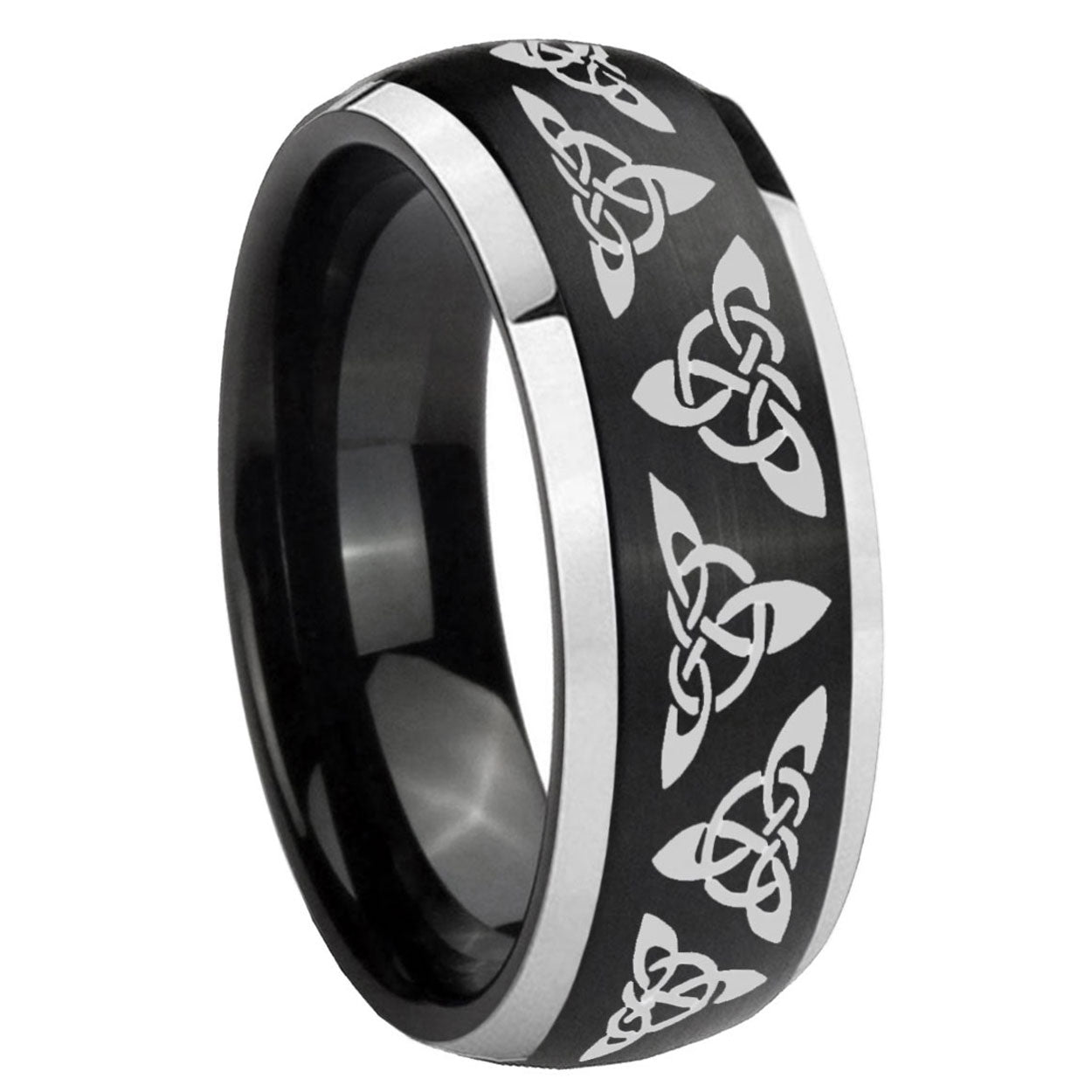 8mm Celtic Knot Dome Brushed Black 2 Tone Tungsten Ring