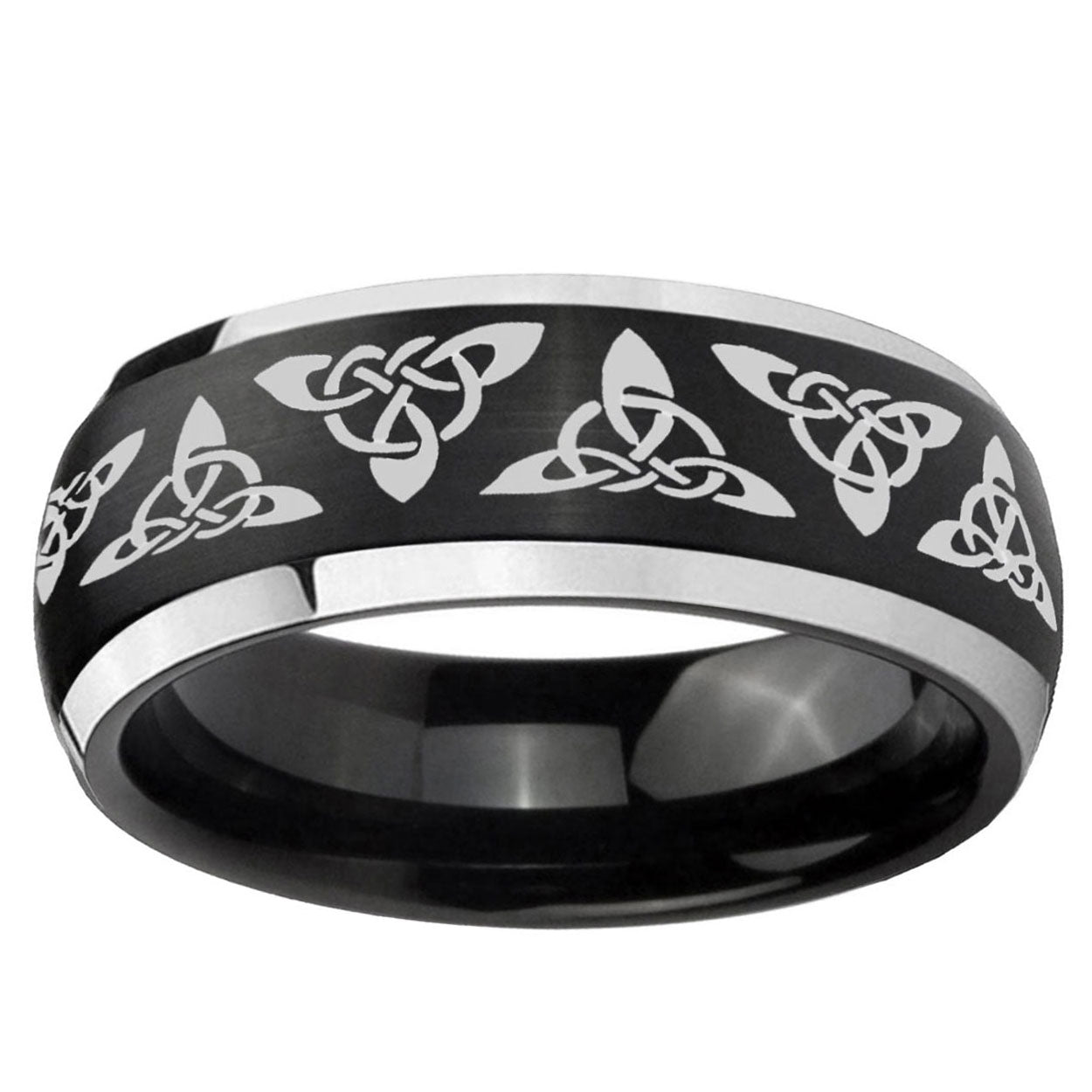 5mm Celtic Knot Dome Brushed Black 2 Tone Tungsten Ring