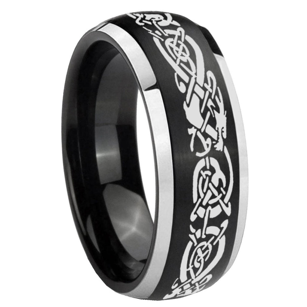 8mm Celtic Knot Dragon Dome Black 2 Tone Tungsten Ring