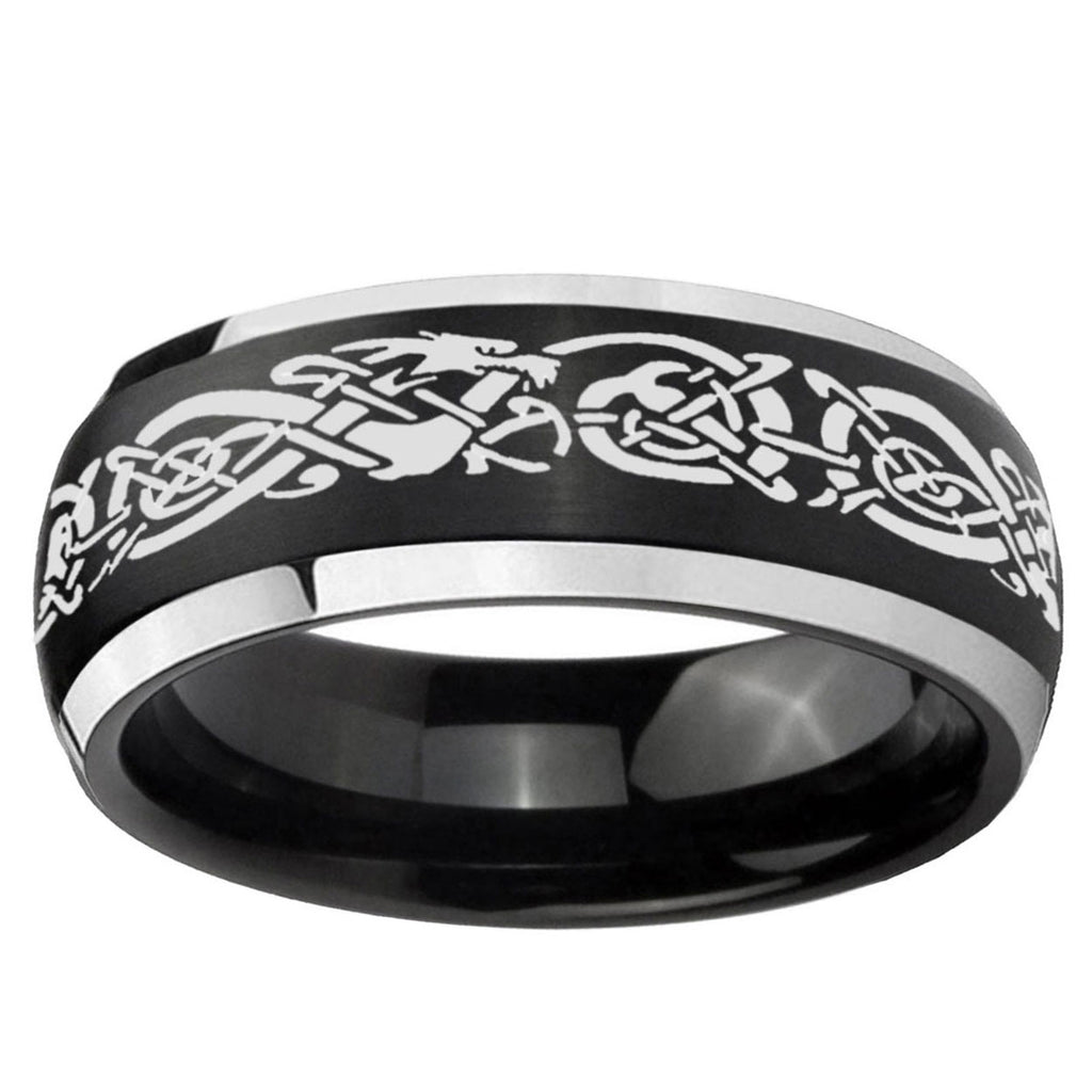 5mm Celtic Knot Dragon Dome Black 2 Tone Tungsten Ring